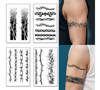 4 piezas de pegatinas de temporal de de brazo con púas de de hierro, tatuajes falsos herbales semipermanentes, impermeables, de larga duración y no reflectantes para brazos de hombres y mujeres