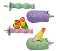 4 piezas de piedra de molienda de pico de pájaro, jaula de loros para pájaros, plataforma de pie, garras de pie, juguetes de masticación para periquitos, cacatúas, conures
