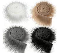 4 piezas de piel sintética para manualidades, 5 x 150 x 10 cm, pelo sintético, cinta para Santa Shaggy Craft Plush Felpa Precut Strips Hair DIY (blanco, negro, gris, caqui), decoración DIY (blanco