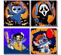 4 piezas de pintura por números para niños con marco Stitch, pintura de Halloween por Numbers Adultos Payaso Lienzo Juego de Pintura para Principiantes, Ghostface, Lienzo enmarcado Horror Michael