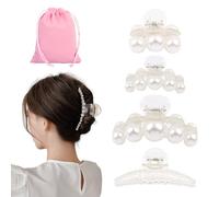 4 Piezas De Pinzas Para El Cabello De Perlas Para Mujer, 1 Pieza Bolsa De Almacenamiento De Bolsa De Terciopelo, Pinzas Para El Cabello Simples Y De Moda Para Niñas, Peinado Diario