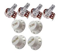 4 piezas de repuesto de potenciómetro de guitarra A250K B250K 18 mm y 4 perillas de control de tono de volumen para guitarra, color blanco