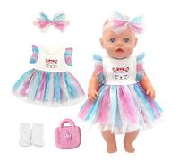 4 piezas de ropa para muñecas de 30 a 43 cm, color azul polvo, 1 accesorio para el pelo con lazo, 1 falda, 1 bolso rosa, 1 par de calcetines, juego de ropa para muñecas para niñas y coleccionistas de