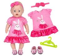 4 piezas de ropa para muñecas de 35 - 43 cm, ropa con vestido estéreo rosa, accesorios para muñecas, traje con cinta para la cabeza, zapatos, perchas, 35-43 cm, regalo para niñas