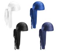 4 Piezas de Sombreros de Seda: Turbante de Cola Larga, Gorro Ondulado, Sombrero Durag Ajustable, Turbante Pirata, Diadema Elástica para Hombre (4 Colores)