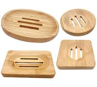 4 Piezas de Soporte de jabón de Madera Plato de jabón de baño Jabón de bambú Natural Jabón Titular Bandeja de jaboneras para el baño del hogar Barra de champú, Cuadrado Redondo Ovalado rectángulo