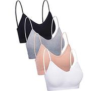 4 Piezas de Sujetador de Camisola de Cuello V Bandeau Bralette sin Costura Sujetador de Dormir con Tirantes para Mujers Chicas (Conjunto de Colores 1, Talla L-XL)