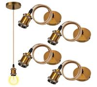 4 piezas de suspensión de lámpara de metal E27, E27 portalámparas vintage, 100 cm de suspensión de lámpara dorada, lámpara colgante de metal ideal para lámpara colgante DIY, iluminación de techo (oro