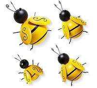 4 piezas Decoraciones de Abejas Metálicas, Decoración de Pared de Metal 3D, Adornos de Jardín de Abejorro, Arte de Pared de Abeja, Valla de Patio, Decoración de Césped de Jardín, Interior y Exterior