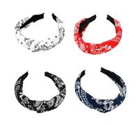4 Piezas Diadema Mujer Ancho de Vintage con Nudos Blanco Marino Rojo Negro | Ancho Cinta Pelo Mujer Vintage Rockabilly, Diadema Pelo Boho con Nudo, Hair Accessories, Adecuados Para Varios Peinados