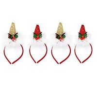 4 Piezas Diadema Navidad de Elfo en Diseño de Gorro Papá Noel, Sombrero de Santa Claus para Adultos y Niños, Cinta de Renos Lindos para el Cabello, Accesorios de Fotos de Fiesta