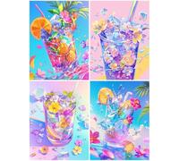 4 Piezas Diamond Painting Niños Adultos Cóctel, Diamond Painting Color, Manualidades Adultos Punto de Cruz Pintura de Diamante Kit, DIY 5D Pintura Diamante Decoración Regalo Dormitorio 50x60cm S165-Y