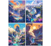 4 Piezas Diamond Painting Niños Caer, Pintura Diamante Adultos Atardecer, DIY Cuadro Diamantes Manualidades Adultos, 5d Puzzle Diamantes Punto de Cruz Kits para Decoración de Pared 50x70cm Z-814T