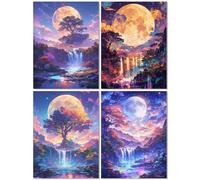 4 Piezas Diamond Painting Niños Caer, Pintura Diamante Adultos Luna, DIY Full Drill Cuadro Diamantes Manualidades Adultos, 5d Puzzle Diamantes Punto de Cruz Kits para Decoración de Pared 40x50cm Z918T