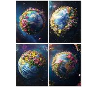 4 Piezas Diamond Painting Niños Tierra, Pintura Diamante Adultos Cielo Estrellado, DIY Cuadro Diamantes Manualidades Adultos, Puzzle Diamantes Punto de Cruz Kits para Decoración Regalo 45x60cm Z-940T