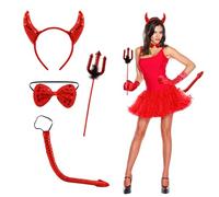 4 Piezas Disfraz de Diablo Accesorios, badaren Cuernos de Diablo, Pajarita, Cola de Diablo, Tridente de Diablo, Accesorios de Fiesta de Halloween, Cosplay, Carnaval Mascarada