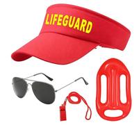 4 Piezas Disfraz de Salvavidas, Socorrista Disfraz, Unidades de Disfrazs de Salvavidas Rojo, Accesorios de Salvavidas Incluye Sombrero Gafas de Sol Silbato Salvavida Boya, para Carnaval Decorar
