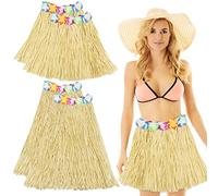 4 Piezas Disfraz Hawaiana, 2 Pzs 80cm y 2 Pzs 40cm Falda Estilo Hula con Hierba Hawaiana, Decoraciones de Fiesta Hawaiana Faldas Hula para Disfraces Hawaiano Aloha Luau Verano Playa Piscina Fiesta