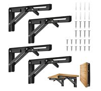 4 Piezas Escuadras Abatibles 350mm/14in,Soporte Estantería Plegable,Montados en la Pared Soporte de Estanterias,Escuadra Plegable de Acero Inoxidable,Balda Plegable Bricolaje,Negro,Carga Máxima: 80kg