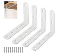 4 Piezas Escuadras para Estanterias Blanco con Tornillos de Fijación | Soporte de Pared en L de 90 Grados,Escuadra de Estantería de Alta Resistencia,para Soportes de Pared,Fijo Mueble de Madera