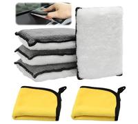 4 Piezas Esponjas para Limpiar el Coche con 2 Toallas de Felpa de Vellón de Coral, Estropajo Interior Coche, Reutilizables, para Salpicadero, los Asientos, Limpieza y Cuidado Interior