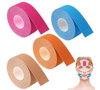 4 Piezas Face Lift Tape, 2.5 cm x 5 m Cintas Kinesiologicas Faciales, Cinta de Estiramiento Facial, Kinesiotape Facial, Cinta Kinesiologica Facial Adhesivo (Color de la Piel, Naranja, Rosa, Azul)