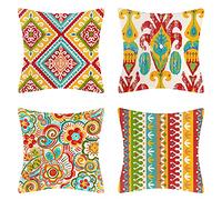 4 Piezas Funda de Almohada para Cojín Cuadrada Fundas Cojines Bohemia Floral Lino Decoración para Hogar Sofá Cama Coche Dormitorio Sala de Estar Oficina
