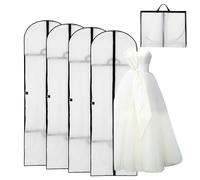 4 Piezas Fundas Ropa 60 x 180 cm, Portatrajes Largos, Plegable Fundas de Ropa Blanco, a Prueba de Polvo, Impermeable, Resistente, Bolsa de Ropa de Boda, Bolsa de Ropa de Vestido de Noche