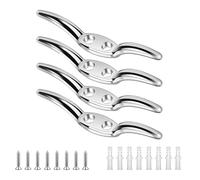 4 Piezas Gancho de Cala de Amarre Plateado, Cornamusa Náutica Antideslizante en Aleación de Zinc con Tornillos - Accesorios para Barcos, Yates, Muelles (Soporta Cuerdas, Lonas, Persianas)