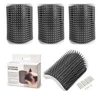 4 Piezas Gato Esquina De La Pared Masaje Peine, Herramientas el Aseo y Masaje de Gatos con Tornillos de Instalación y Cinta Adhesiva de Doble Cara, para Gato de Pelo Corto y Largo (Gris)
