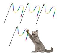 4 piezas gato varita mágica arco iris, varita mágica interactiva para gatos, cuerda colorida resistente a mordeduras para entrenamiento de gatitos, cinta arcoíris, varita mágica interactiva