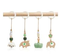 4 Piezas Gimnasio Juguetes de Madera para Carrito beber Juguete Colgante Montessori Colgantes para Cochecitos de Bebe Arco de Juegos Actividades para Recien Nacido Niños (Verde)