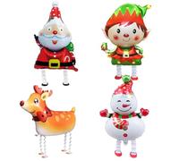 4 Piezas Globos de Papel de Navidad, Globos de Decoración Navideña XXL, Globos de Aluminio para Caminar Navideños, Papá Noel, Reno, Muñeco de Nieve, Duende Globo para Decoración de Fiesta de Navidad