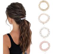 4 Piezas Gomas Pelo con Perlas y Diamantes Imitación,Lazos Grandes Pelo con Lazo Satén y Metal,Material elástico suave y no dañino para el cabello Lazos,para Eventos
