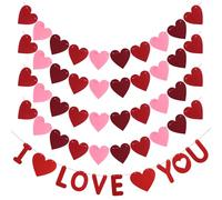 4 Piezas Guirnaldas Fieltro con Forma Corazón y 1 Pieza I Love You Guirnaldas en forma de corazón,Pancarta en forma Corazón,para Decoración San Valentín,Compromiso,Boda