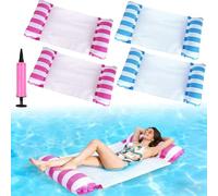 4 Piezas Hamaca de Agua Flotante para Piscina, 4 en 1 Hamaca Inflable, Hamaca de Agua para Adultos, con Bomba de Aire, para Juegos de Verano,Fiestas en la Playa (Blau-2+Rot-2)
