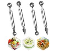 4 Piezas Herramienta de Tallado Frutas Melón Cuchara, Utensilios Cocina | Cortador Bola y Tallado, Bolas Corte Melón, Acero Inoxidable Frutas Doble Cara, Multifunción Cuchillo Conjunto Verduras Fruta