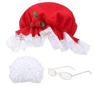 4 piezas/juego de disfraz de señora Claus que incluye peluca blanca, sombrero rojo de Navidad, gafas, redecilla, disfraz de anciana de talla única para cosplay navideño para adultos, señora Claus
