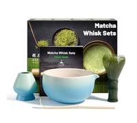 4 piezas Kit de Ceremonia Japonesa del Matcha, Batidora de Resina, Cuenco de Matcha, Cuchara de Bambú, Soporte para la Batidora, Juego Completo de Matcha, Azul degradado