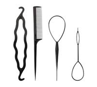 4 piezas Kit de peinado de cola de trenza de cabello mágico de plástico Herramienta de clip para hacer trenzas de cola(1 grande + 1 pequeño + 1 peine + 1 alisador de cabello)