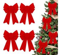 4 Piezas Lazos Arbol Navidad Rojos Lazo 15x13cm PVC Terciopelo Árbol Navidad Lazos para Arvore de Natal Adornos Navideña para Decoracion Interiores y Exteriores, como Puertas, Ventanas y Chimeneas