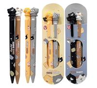 4 Piezas Legami Boligrafo Kawaii Cartoon Gato Gel Pen Negro Blanco Amarillo Gris Azul 0.5Mm, Writing Grips Lindo Material Escolar Oficina Para Regalo