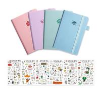 4 Piezas Libreta Pequeña con 6 Pegatinas, Multicolores Cuadernos de Bolsillo A7 Portátil, Bloc de Notas Imitación Piel A7 con Banda Elástica para Escuela, Trabajo, Escuela, Oficina, Escribir Notas