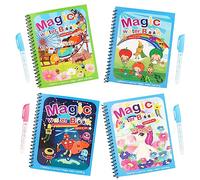 4 Piezas Libro de Dibujo de Agua Mágica Reutilizable,Libros de Pintura de Agua para Niños, Magic Water Book Libro Infantil con 4 Magico Pluma,Libros para Colorear Mágicos para Niños, Niñas, Presente