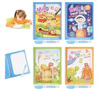4 Piezas Libro Magico Agua,Libro de Dibujo de Agua Mágica Reutilizable,Magic Water Book Libro Infantil Pintar con Aguav,Libro Pintar con Agua con 4 Bolígrafos, para Niños,Niñas,Niños Pequeños,Regalo
