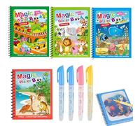 4 Piezas Libro Magico Agua, Libro de Dibujo de Agua Mágica Reutilizable, Magic Water Drawing Book, Libro Mágico para Colorear Niños, para Colorear Niños Colores Magicos Tablero de Pintura Regalo