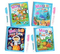 4 Piezas Libro Magico Agua, Magic Water Book Libro Infantil Pintar con Agua, Reutilizable Libro para Colorear con 4 Bolígrafos Educativo Doodle Pintar Juguetes para Niños