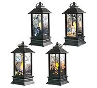 4 Piezas Linterna de Llama de Halloween Linterna de Halloween LED Luz de Noche Linternas de Velas Decorativas Lámpara de Viento Colgante Velas LED parpadeantes sin Llama con batería para Garden Bar