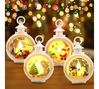 4 Piezas Linterna De Navidad, Decoración De Linterna De Navidad, Linterna De Globo De Nieve De Navidad, Adornos De Navidad Linterna LED Para Decoración Navideña En Interiores Y Exteriores