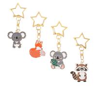 4 Piezas Llavero de Animales de Dibujos Animados, , Aleación | Anillo Metálico Resistente y Cordón Trenzado, Tamaño 5,30x2,50x0,20cm, para Viaje y Uso Diario